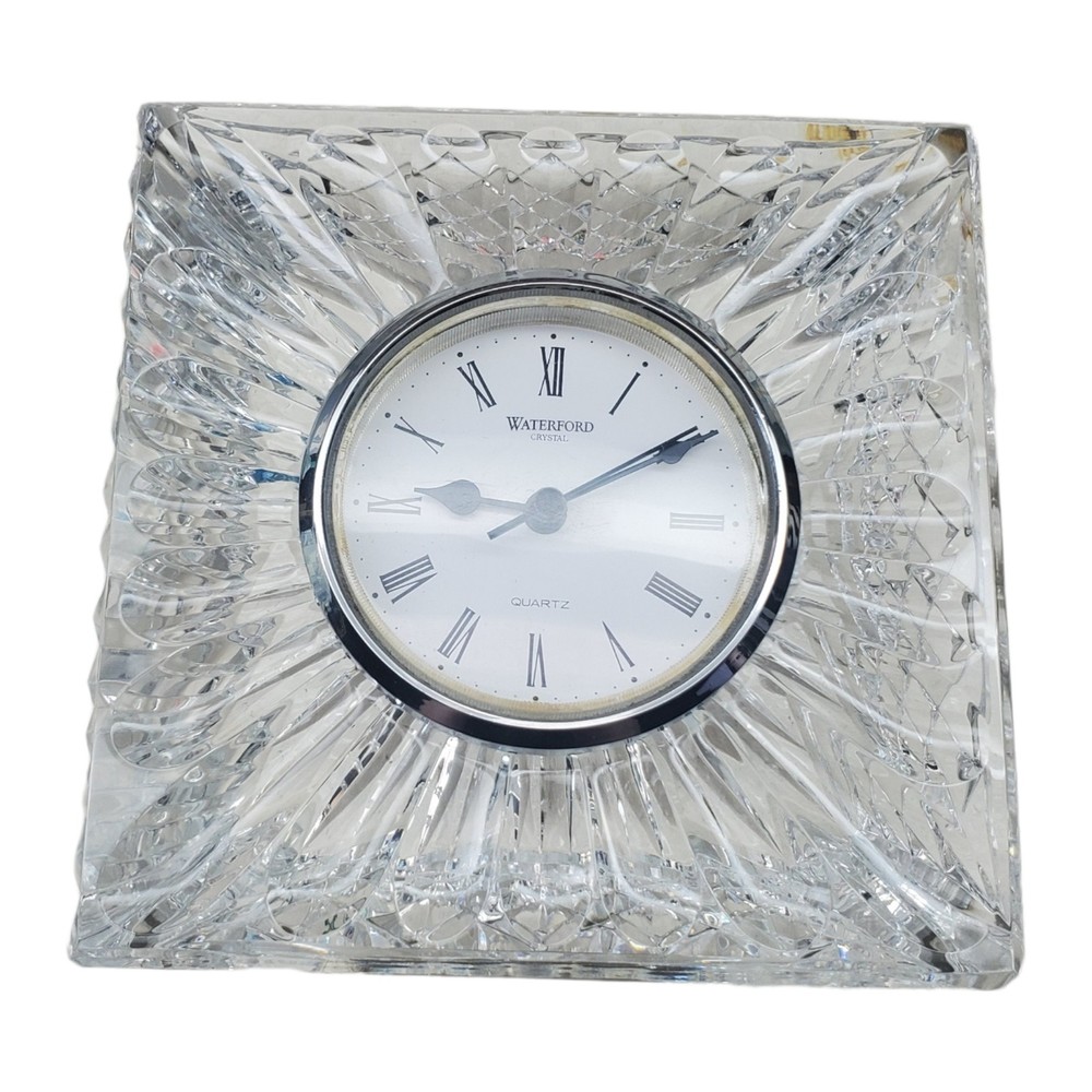 Vintage Waterford Crystal Glass Table Desk Clock Square Heavy Father's Day
